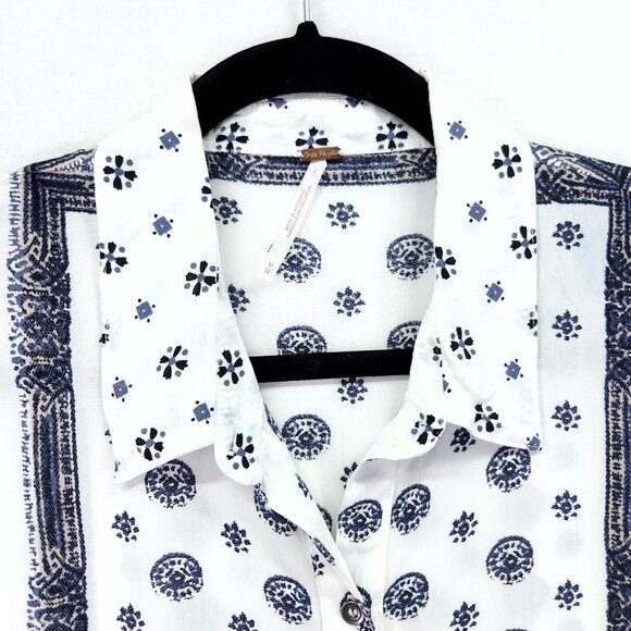 Free People Voile Little Secrets Shirt Womens Medium Button Front Long Sleeve - Picture 7 of 11